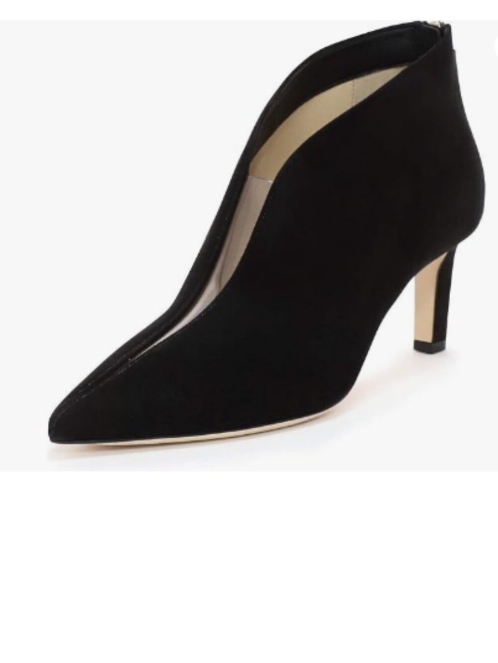 YDN Black Pointed Toe V Cut Ankle Booties Mid Heel Faux Suede PVC Zippers Boots